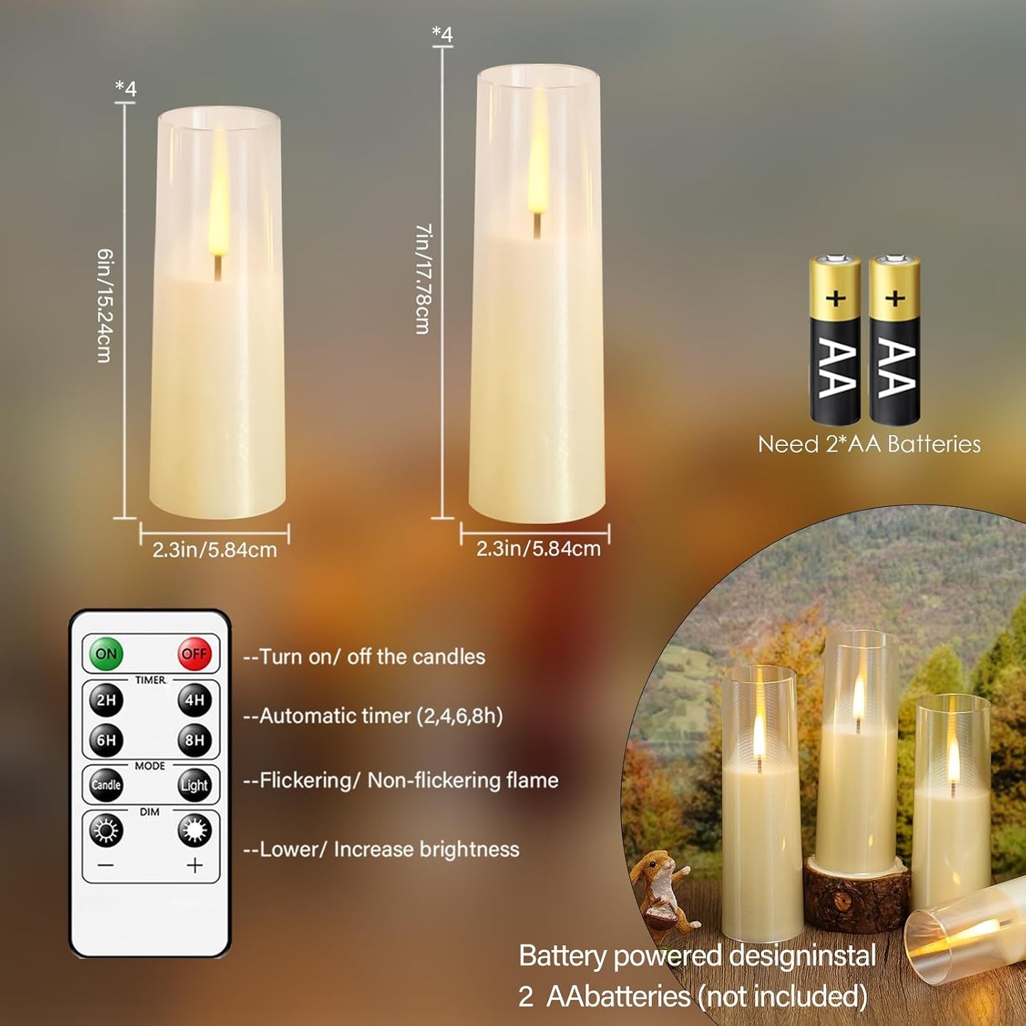 MUMCHASI 8Pcs Flameless Candles, Battery Operated Candles, LED Flickering Candles with Remote, Realistic Dancing Flame, Acrylic Ribbed Design for Home Holiday Wedding, Party D2.2 (Ivory)