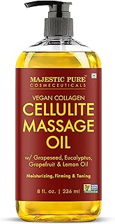 Majestic Pure Firming Body Massage Oil- Helps Smooth the Appearance of Cellulite & Improve Skin Texture- Natural Oils with Collagen- Refreshing Aromatherapy Body Oil for Legs & Full Body - 8 fl oz