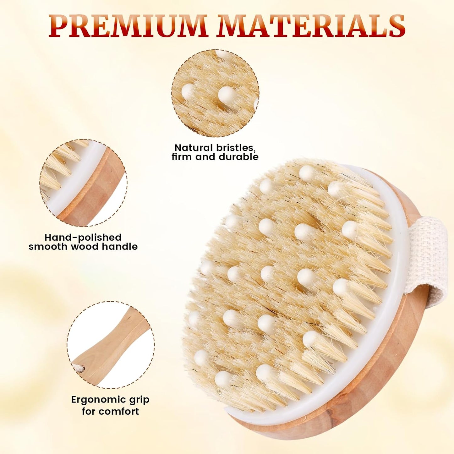 Dry Brush Set-4 Packs Natural Boar Bristle Dry Brushing Body Brush Exfoliating, Face, Foot, Bath Brush for Face and Body for Cellulite Lymphatic Drainage(Set A)