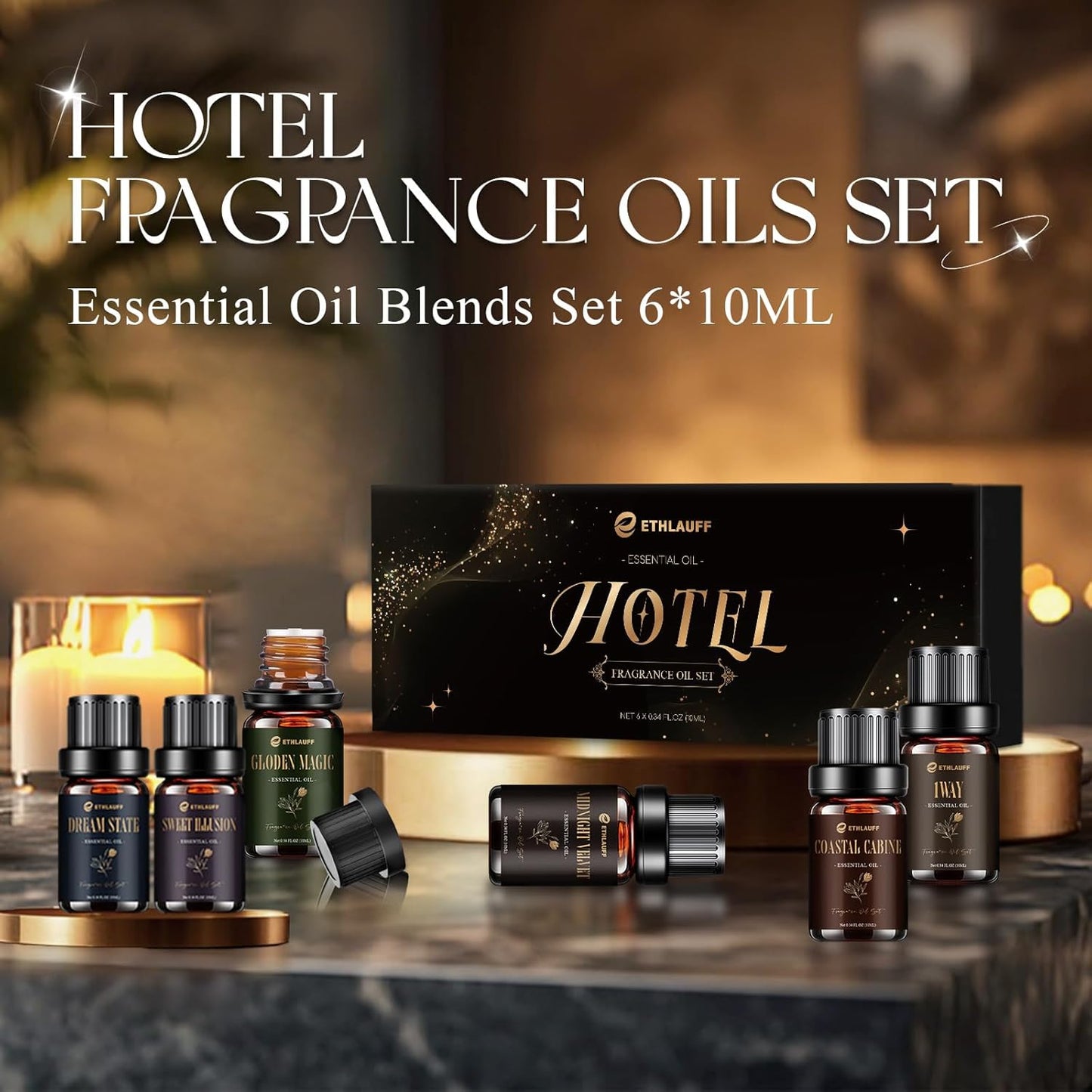 Hotel Collection Diffuser Oil, My Way, Dream State, Coastal Cabine, Inspired by The Most Popular 5-Star Hotel Scents, Fragrance Oil Set 6 * 10 ml