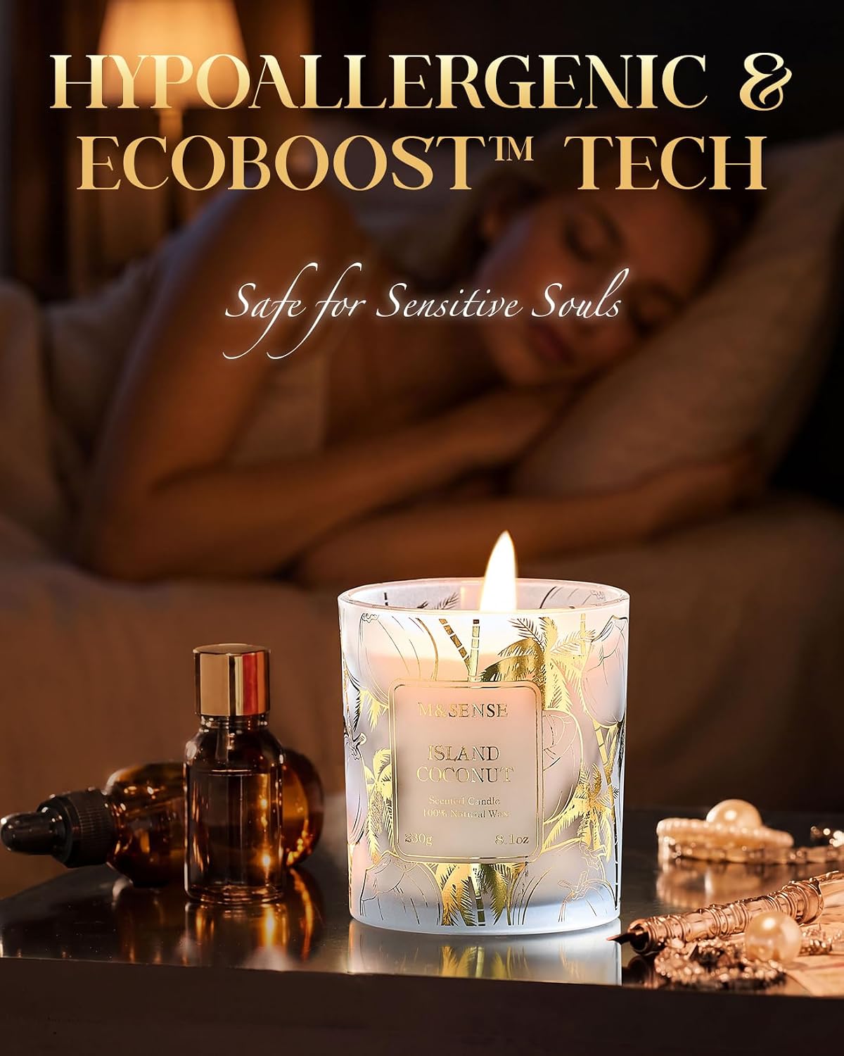 M&SENSE Coconut Soy Candle, 8.1oz 42-Hour Long Burning Time Naturally Scented Candles, Creamy Tropical Island Scent, Summer Meditation Gift