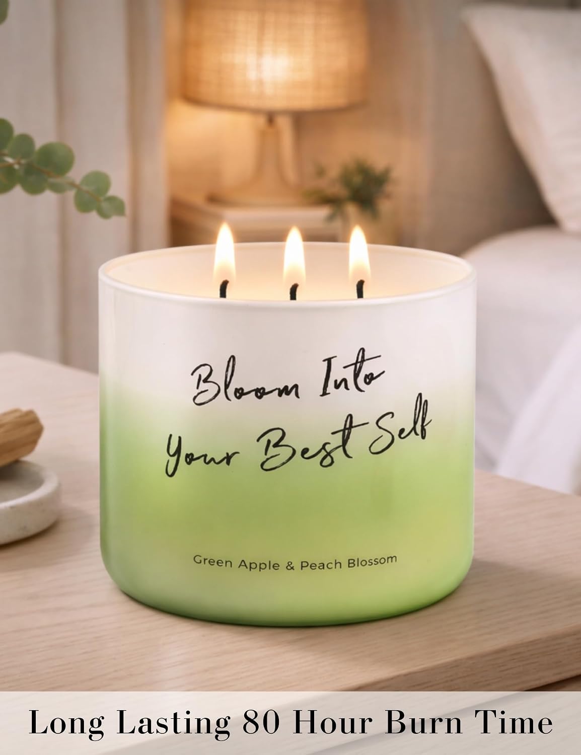 Green Apple Peach Blossom Scented Soy Candle | Large 3 Wick Candle for Home, 15.8 oz | Fresh Fruity Aromatherapy Candle | Birthday, Graduation & Self-Care Gifts for Women | Candles for Women & Men