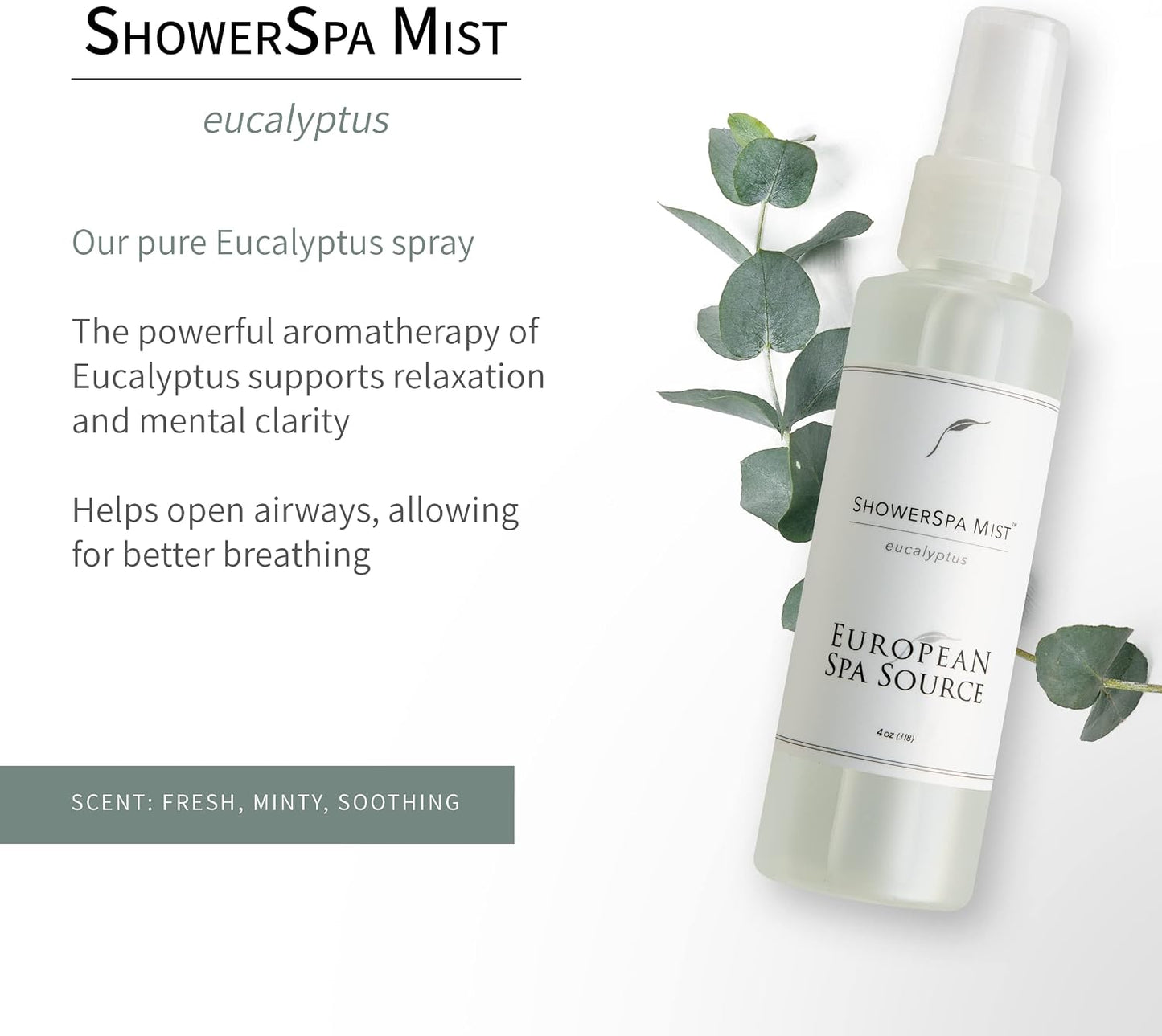 European Spa Source ShowerSpa Mist Spray Bundle (Classic Eucalyptus & Eucalyptus + Lavendar) for Aromatherapy, At Home Spa Experience, Sinus Congestion Relief, and Tension Relief, 4 fl oz. (each)