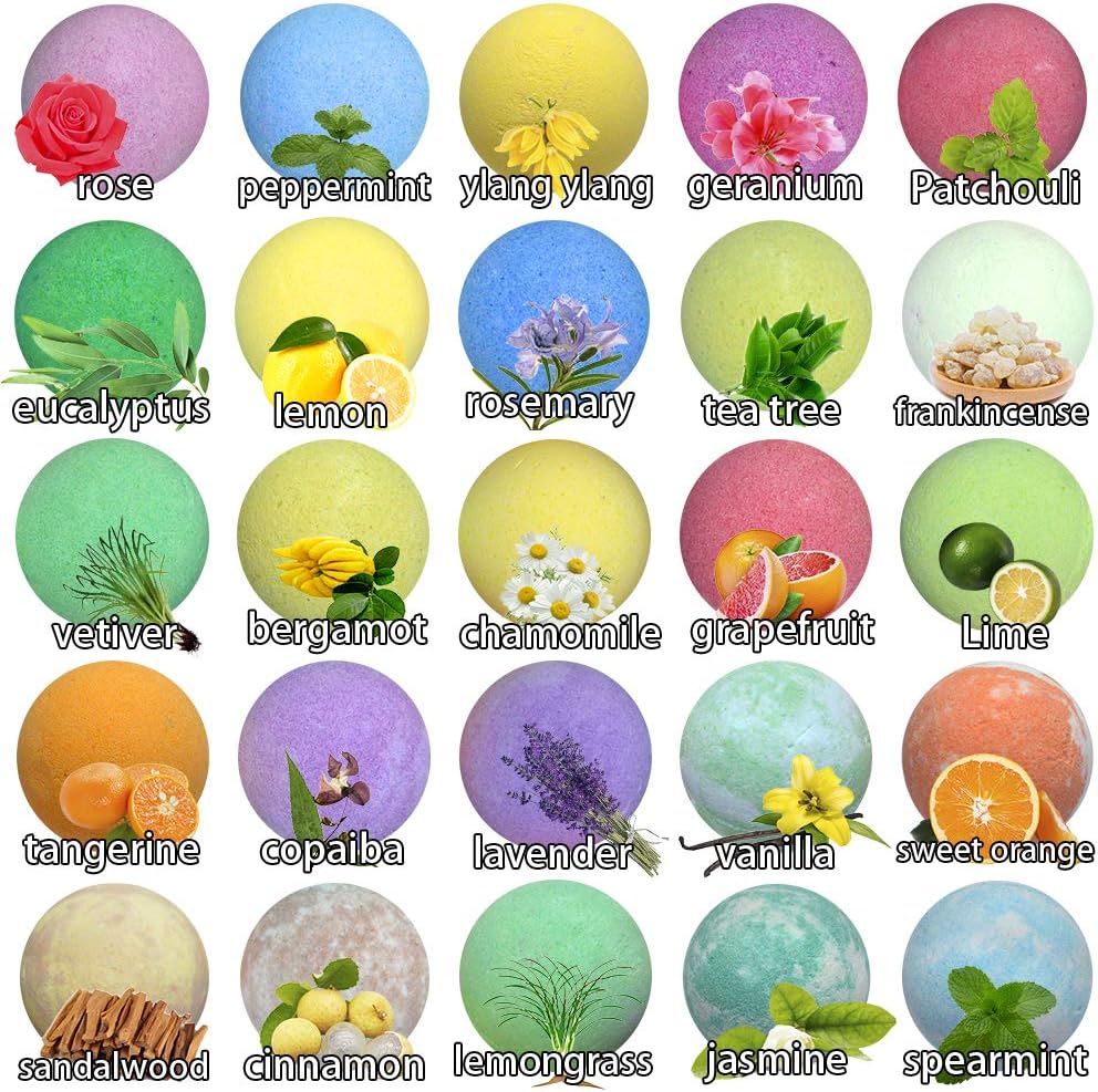 Pure Parker Natural Bath Bombs Bulk 50 Pack with Essential Oils - Moisturizing Gift Set for Women with Shea Butter - Individually Wrapped for Freshness