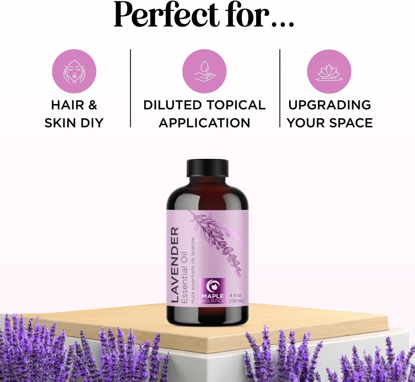 Pure Lavender Essential Oil - Lavender Oil for Hair Skin and Nails Plus Aromatherapy Diffusers Humidifiers Linens and Baths for at Home Spa Self Care - Premium Grade Non-GMO in Glass Bottle (4 Fl Oz)