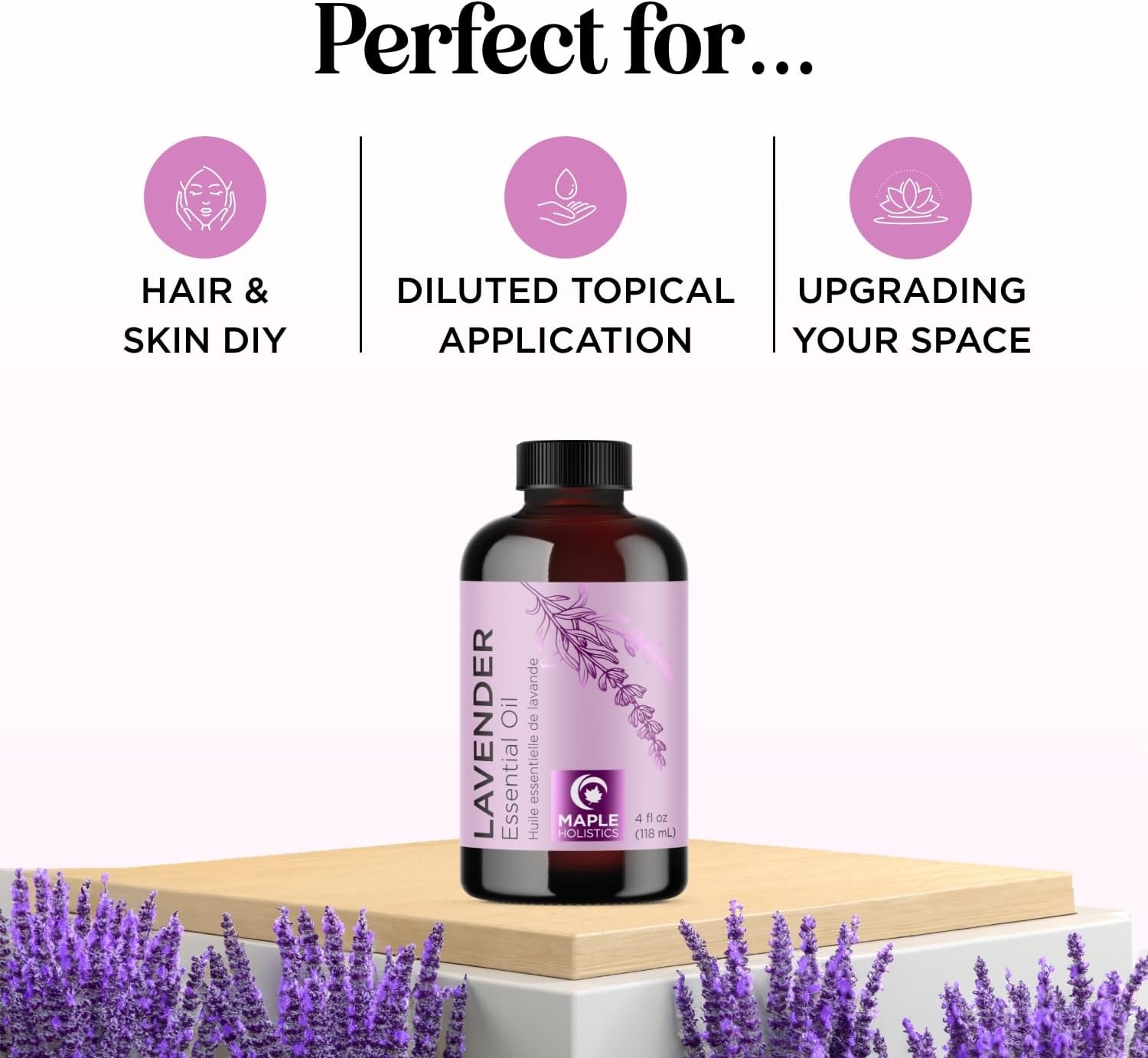 Pure Lavender Essential Oil - Lavender Oil for Hair Skin and Nails Plus Aromatherapy Diffusers Humidifiers Linens and Baths for at Home Spa Self Care - Premium Grade Non-GMO in Glass Bottle (4 Fl Oz)