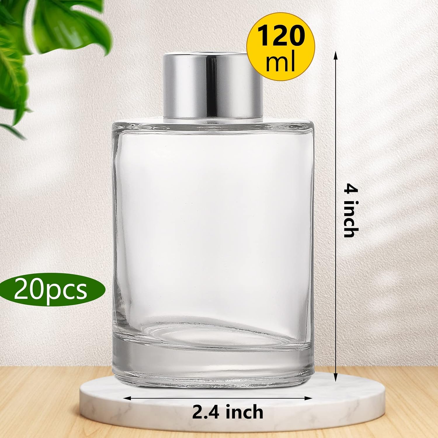 Wesiti 20 Packs Reed Diffuser Bottles Empty Refillable Glass Jars 4 oz Diffuser Bottles with Silver Caps for Essential Oil Home Fragrance Living Room Bathroom DIY Decor