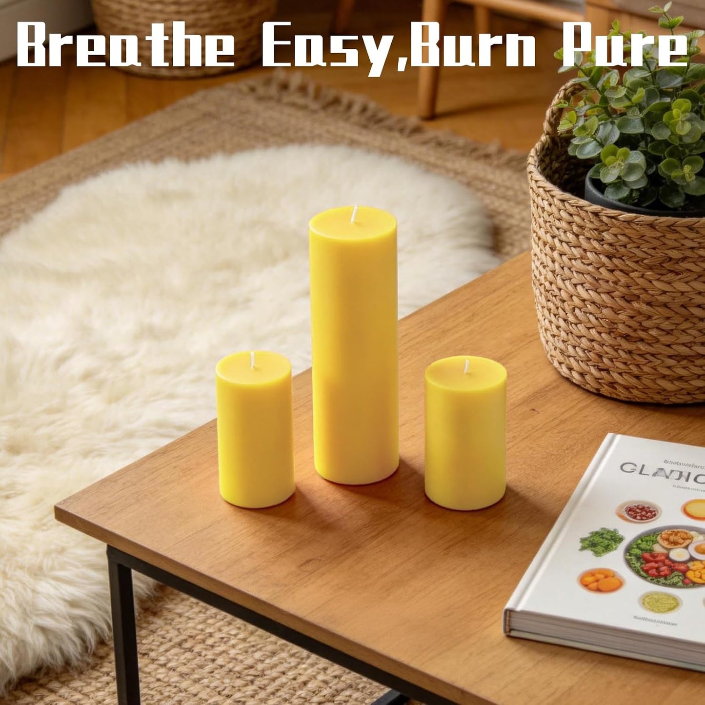 12 Pack Pure Beeswax Pillar Candles, 2x3/6/8 Inch, Natural Mild Honey Scent, Long Burning, Smokeless & Dripless for Home Decor & Prayer