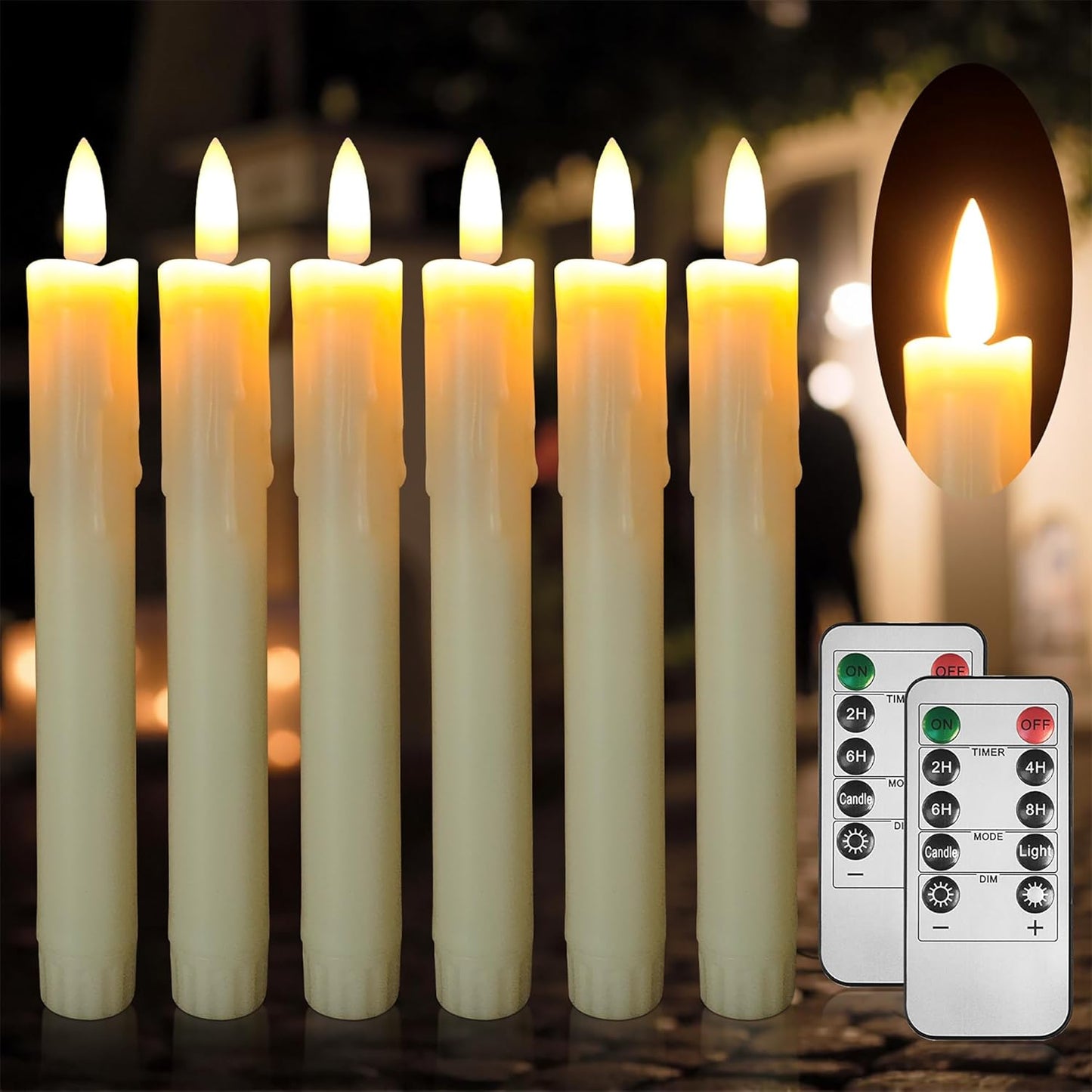 Flameless Taper Candles with Remote, 6.7 Inch Short Taper Candles Battery Operated with Flickering 3D Flame, led candles Safe for Wedding Home Christmas Poultry house lights Decor Ivory Set of 6