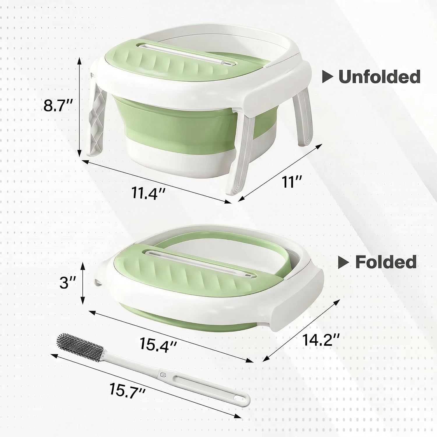 Collapsible Foot Bath Tub with Long Handle Foot Brush, Foldable Foot Soaking Tub with Insulated Lid & Sturdy Support Frame, Pedicure Foot Spa Basin for Men Women Home Travel (Green)