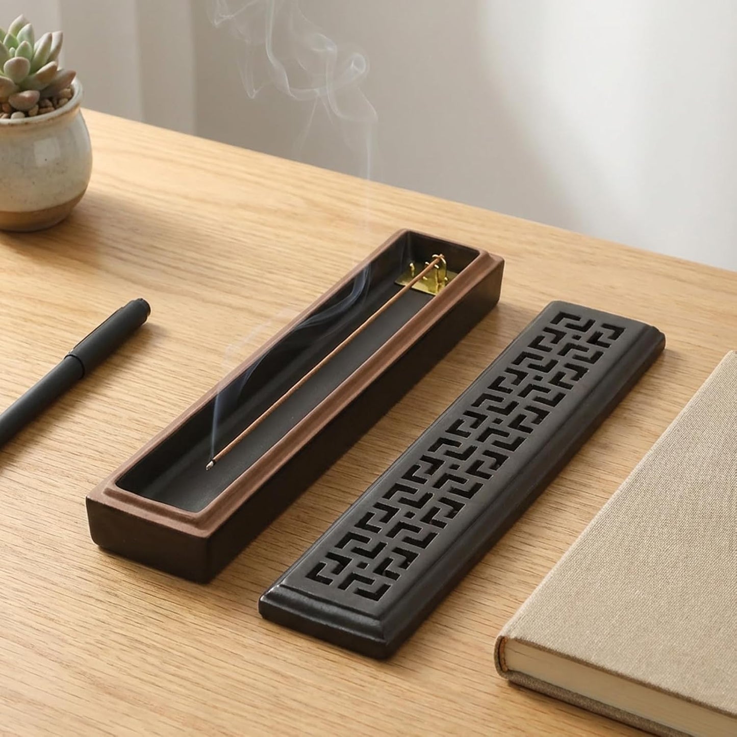 CEREMONY Incense Holder for Sticks, Ceramic Insence-Stick Holder Ash Catcher, Incense Holder Timkburner for Meditation Yoga Spa Room Incense Holder (Lever Brown)
