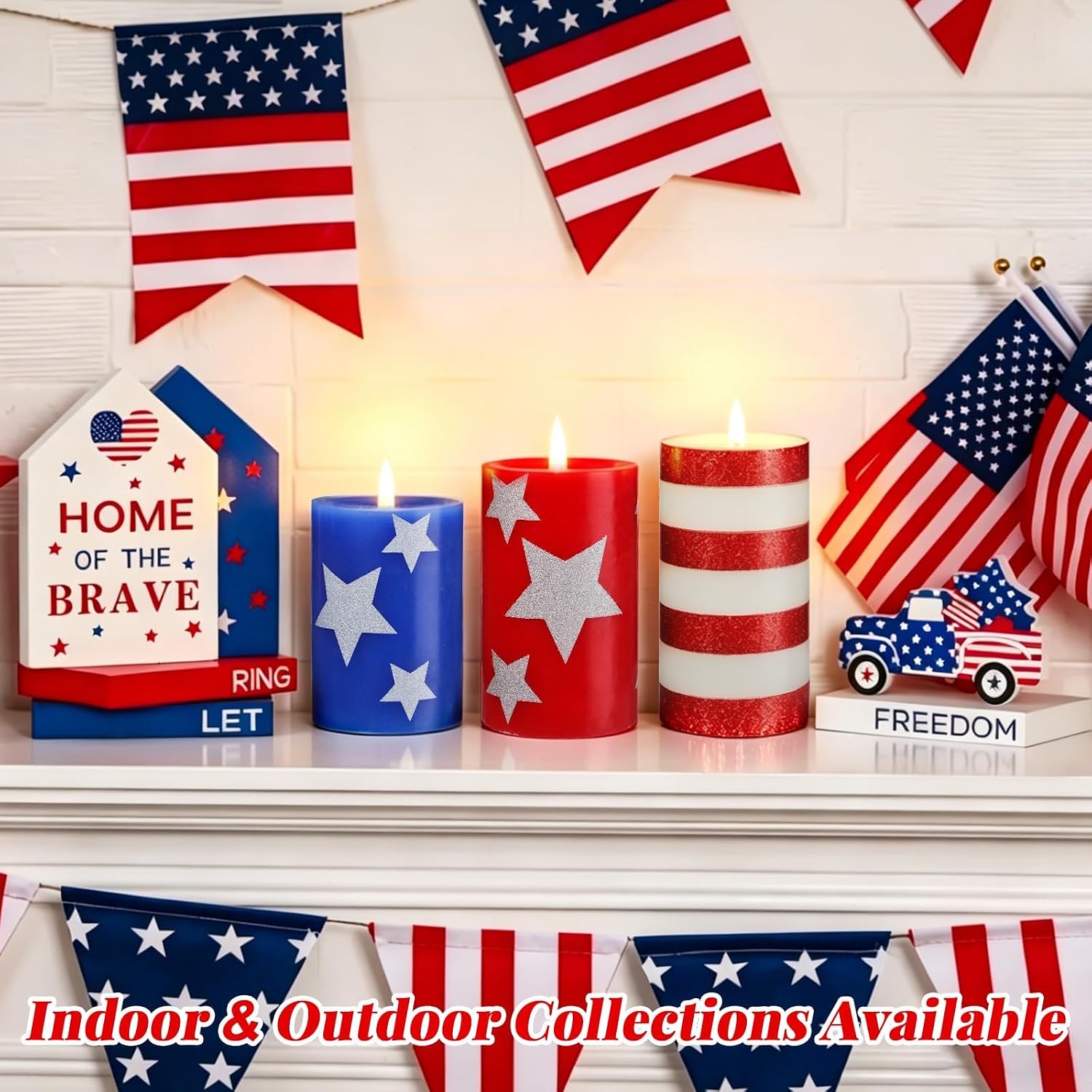 Set of 3 Patriotic Flameless Candles, Red White and Blue Battery Operated Pillar Candles, Patriotic Candles for 4th of July Independence Day Home Decor