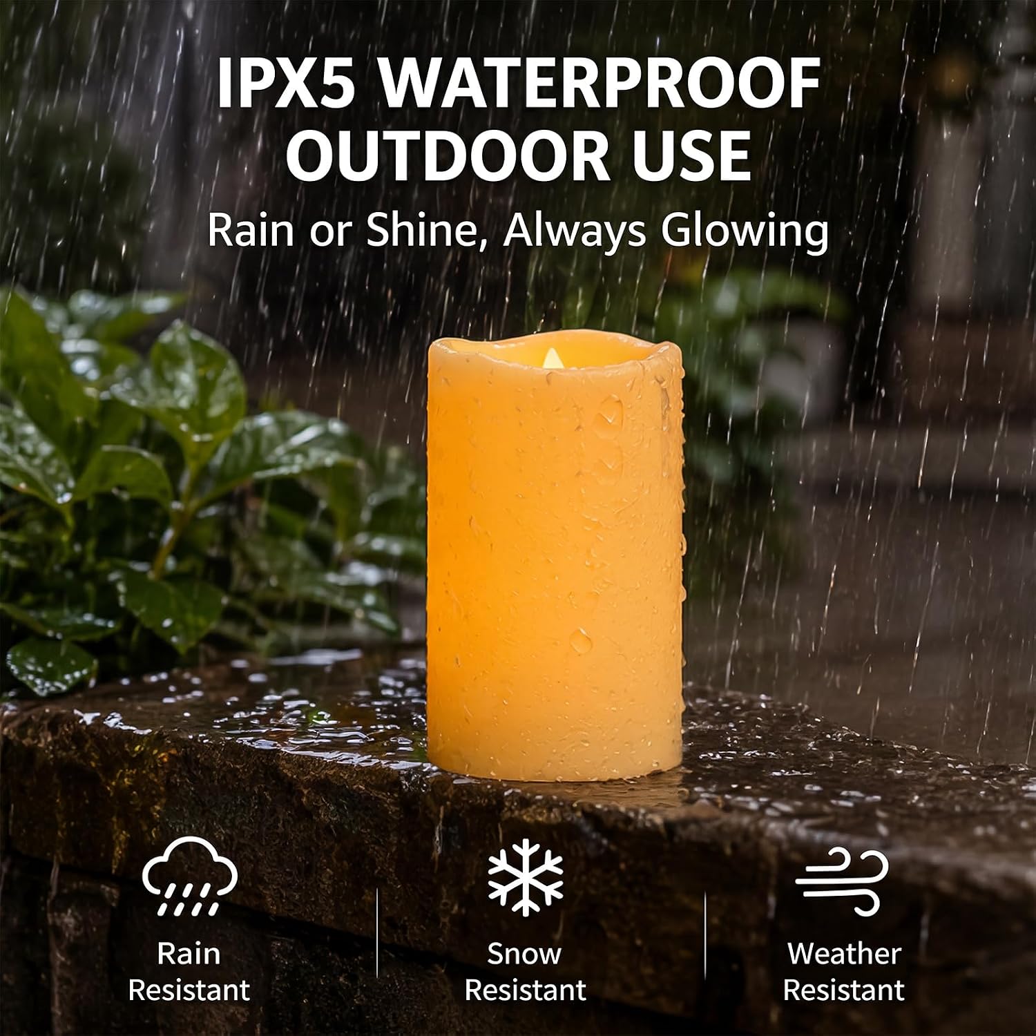 Homemory Outdoor Waterproof Flameless Candles with Auto Light Sensor, Flickering LED Pillar Candles, Dusk to Dawn Battery Operated Fake Candles Lanterns, Porch, Patio, Garden Decor, 3"x5", Set of 2
