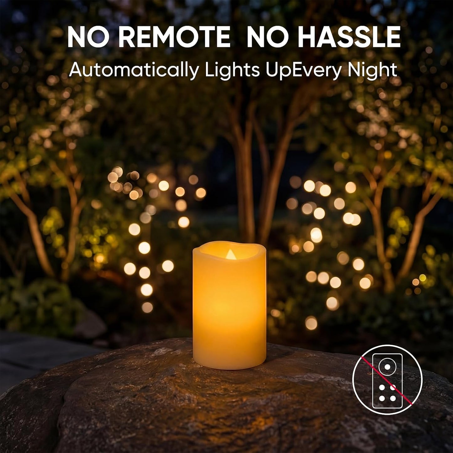 Homemory Outdoor Waterproof Flameless Candles with Auto Light Sensor, Flickering LED Pillar Candles, Dusk to Dawn Battery Operated Fake Candles Lanterns, Porch, Patio, Garden Decor, 3"x5", Set of 2