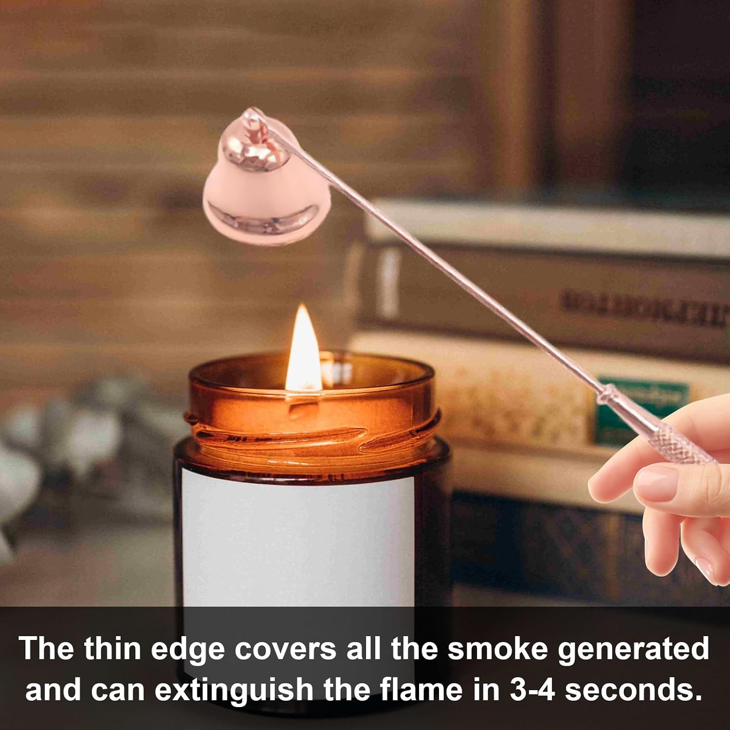3 in 1 Long Handle Candle Accessories Set，Candle Snuffer and Wick Trimmer ，Wick Cutter，Candle Extinguisher Snuffer (Rose Gold)