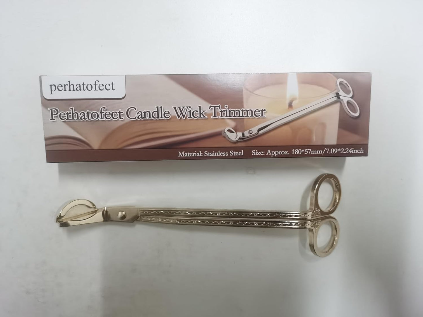 Candle Wick Trimmer,Stainless Steel Wick Clipper with Built-in Debris Tray Gold Scissor Cutter for Cleaner Burn Prevents Soot Easy Candle Care Accessory