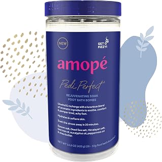 Amopé Pedi Perfect Rejuvenating Foot Soak Foot Bath Bombs, Relaxing Foot Spa Fizzies with Epsom salt, Dead Sea & Himalayan Salt, Tea Tree Oil, Shea Butter to Soothe, Hydrate & Soften Tired Feet, 28 ct