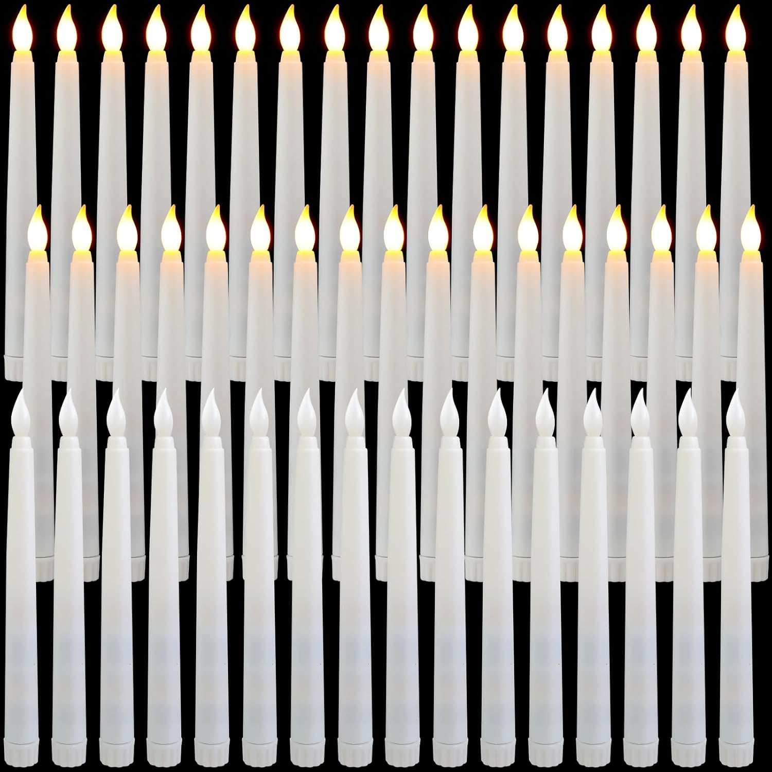 Baquler 50 Pcs 8.5 Inch LED Flameless Taper Candles Bulk Battery Operated Taper Candles Flickering Candlesticks for Wedding Church Valentines Day Table Decoration