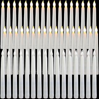 Baquler 50 Pcs 8.5 Inch LED Flameless Taper Candles Bulk Battery Operated Taper Candles Flickering Candlesticks for Wedding Church Valentines Day Table Decoration