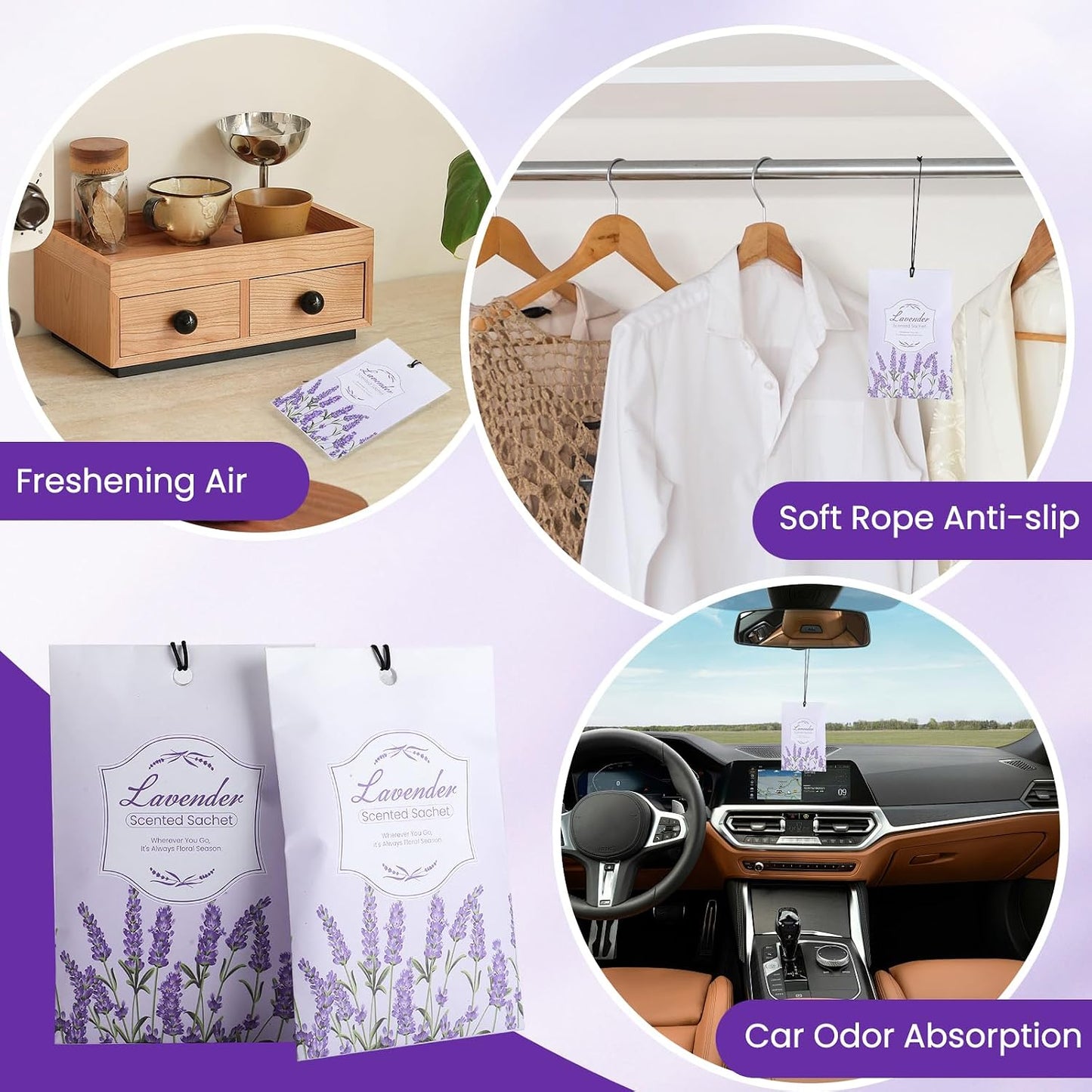 FURWEY 16 Packs Lavender Scented Sachets for Drawers and Closets,Long Lasting Sachet Bag Room Car Odor Deodorizer Fresh Scent Home Fragrance