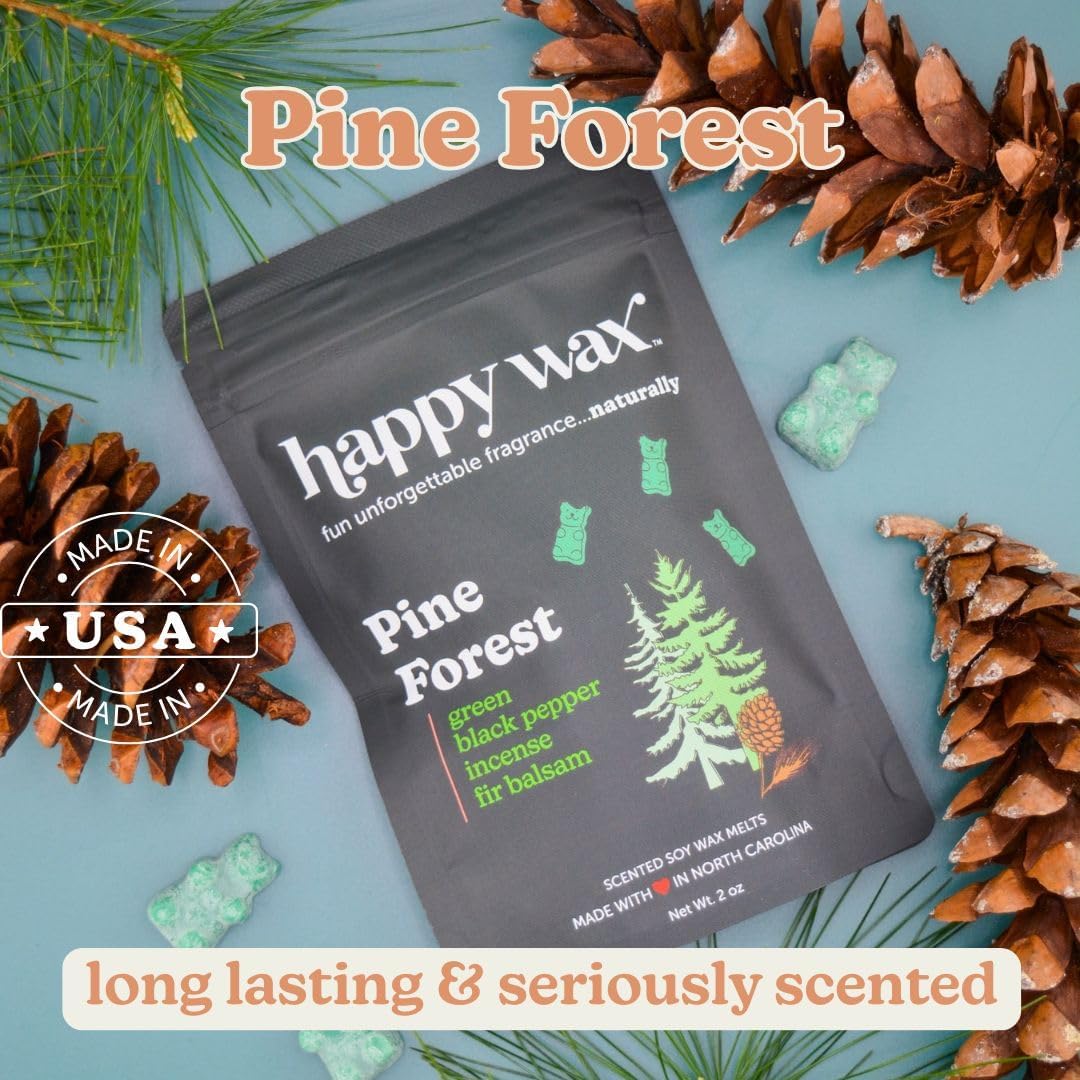Happy Wax Cozy Cabin Winter Scented All Natural, Non Toxic Soy Wax Melts; 6 Total Oz. of Scented Wax Melts, Collection Includes Bonfire, Bourbon &Wood and Pine Forest