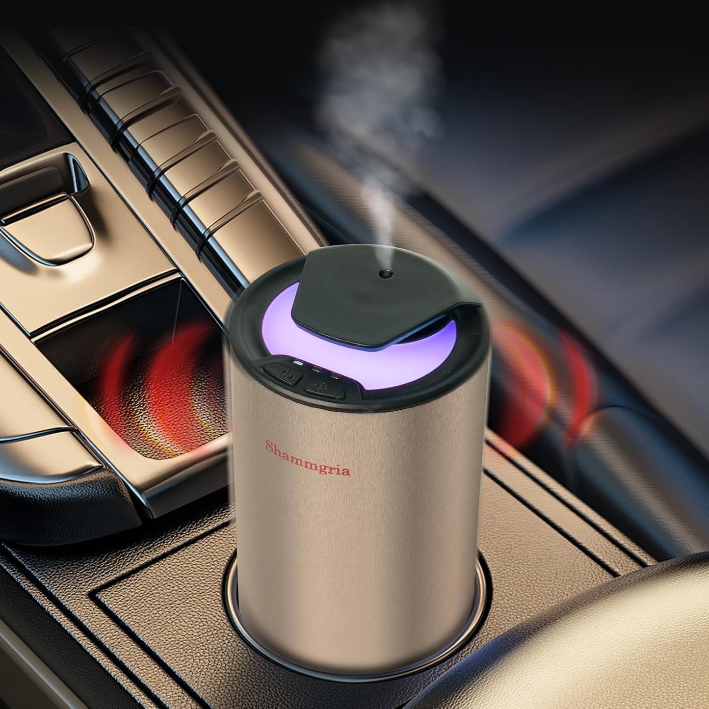Car Air Diffuser Essential Oil Aromatherapy Scent Diffuser with 3 Mist Levels & LED Lights for Car, Room, Studio, Office- Champagne