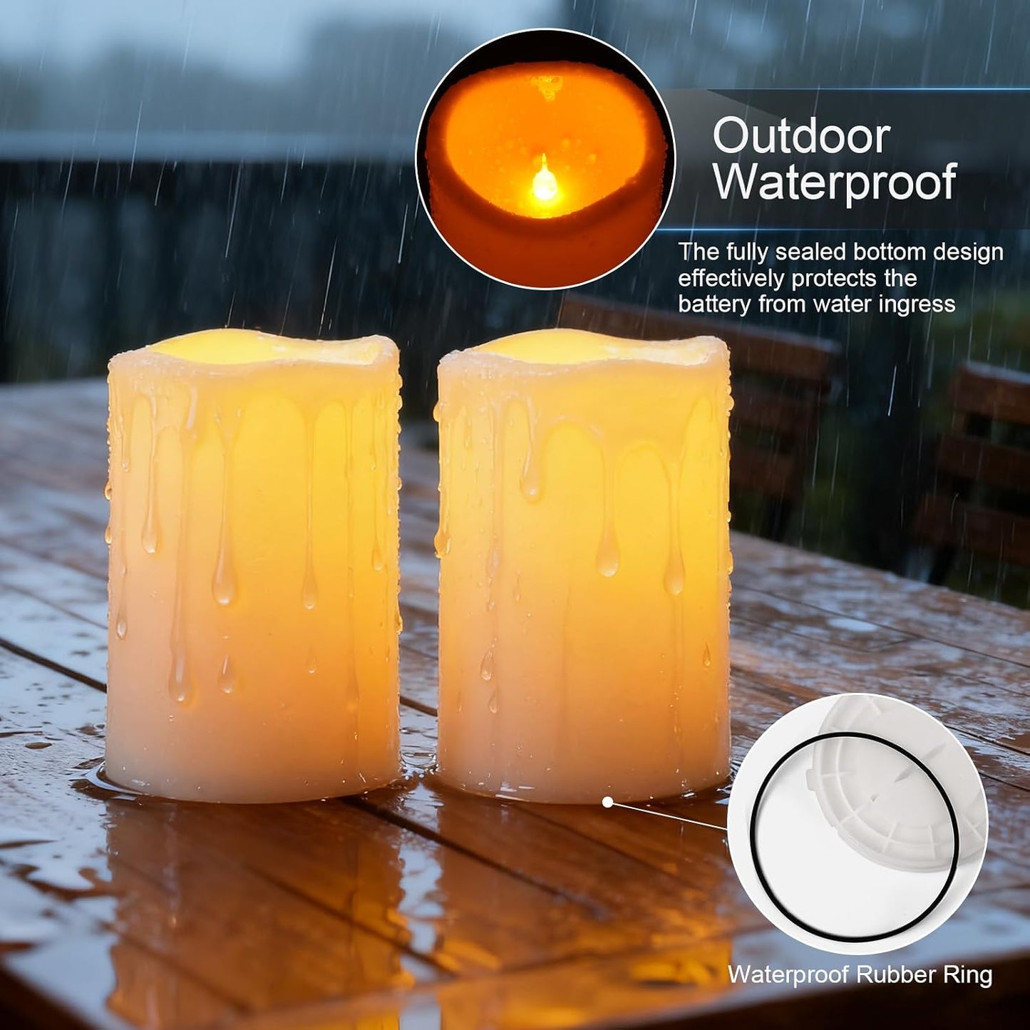 Amagic 2 Pack 6" x 4" Outdoor Plastic Electric flameless Candles with Remote Control and Timer, Battery Operated Flickering LED Pillar Fake Candle for Home, Wedding Decor, Ivory
