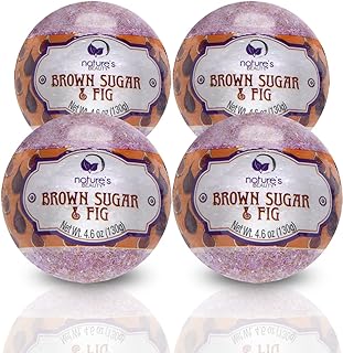 Nature's Beauty Brown Sugar & Fig Bath Bomb Multi-Pack - Natural Hand Crafted, Non-Staining, Luxury Fizzy Spa Bomb, Moisturize Dry Skin, Made w/Orange Extract + Coconut Oil, 4.6 oz (4 Pack)