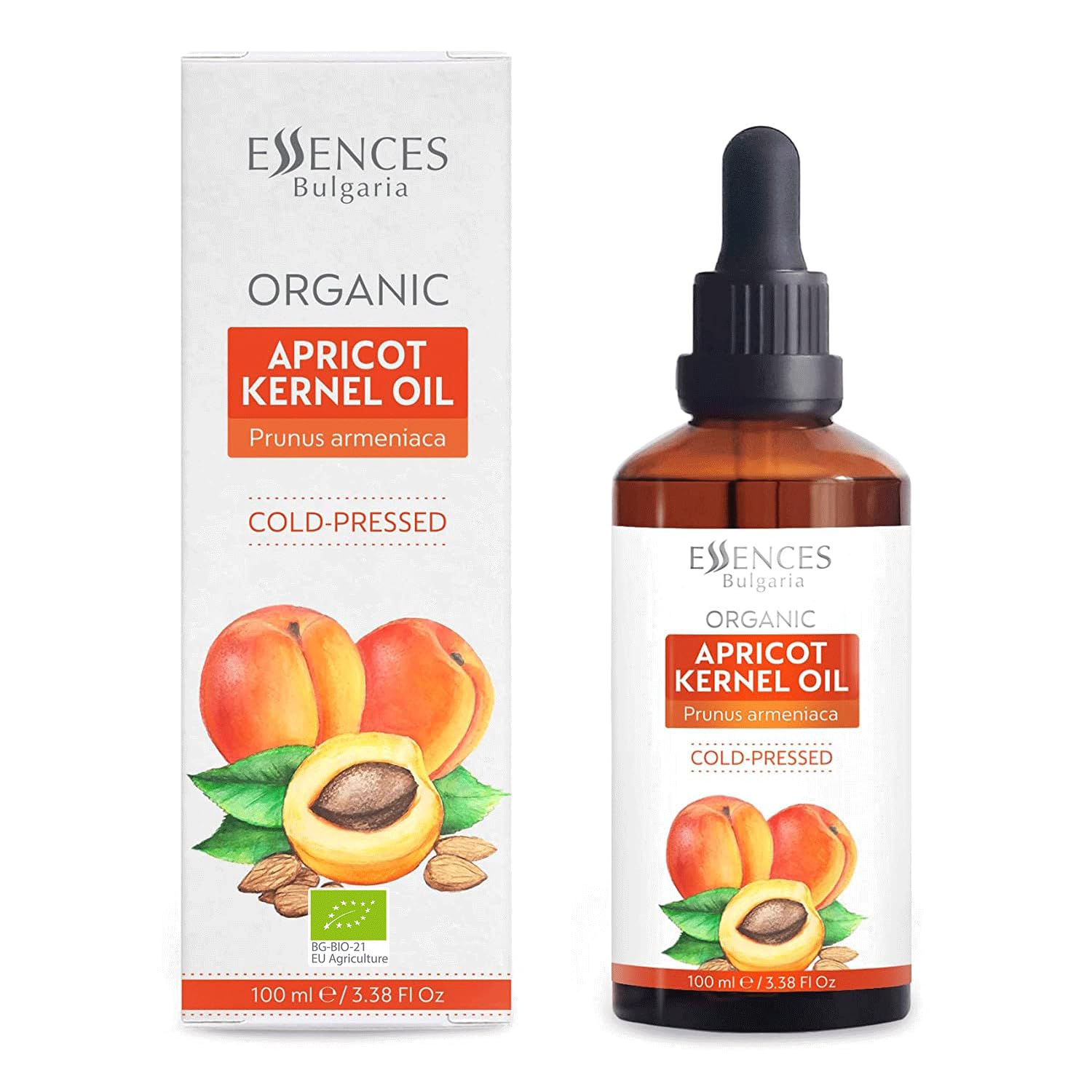 Essences Bulgaria Organic Apricot Kernel Oil 3.4 Fl Oz | 100ml | 100% Natural Cold-Pressed Oil | Therapeutic Quality | Family Owned Farm | Massage Base Oil | Natural Moisturizer | Ideal Carrier Oil