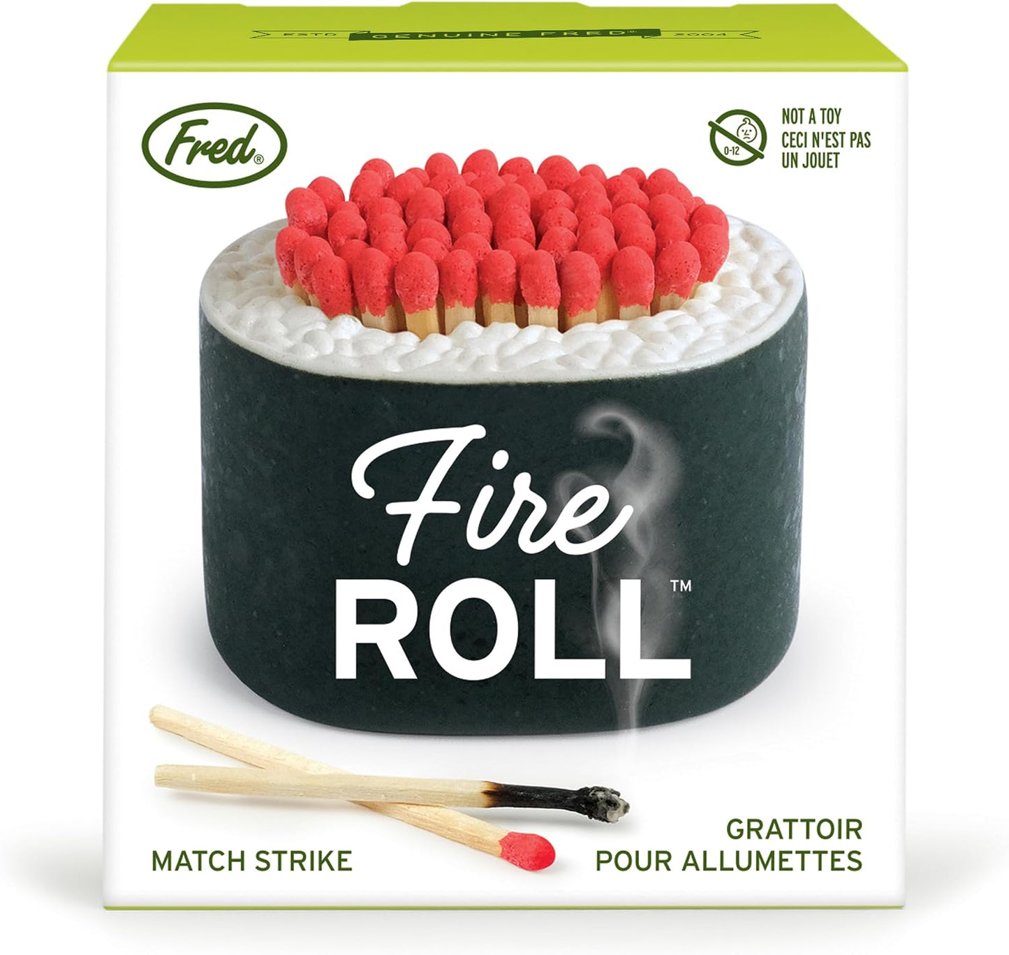 Genuine Fred FIRE ROLL Sushi Match Striker and Storage, Decorative Ceramic Match Holder