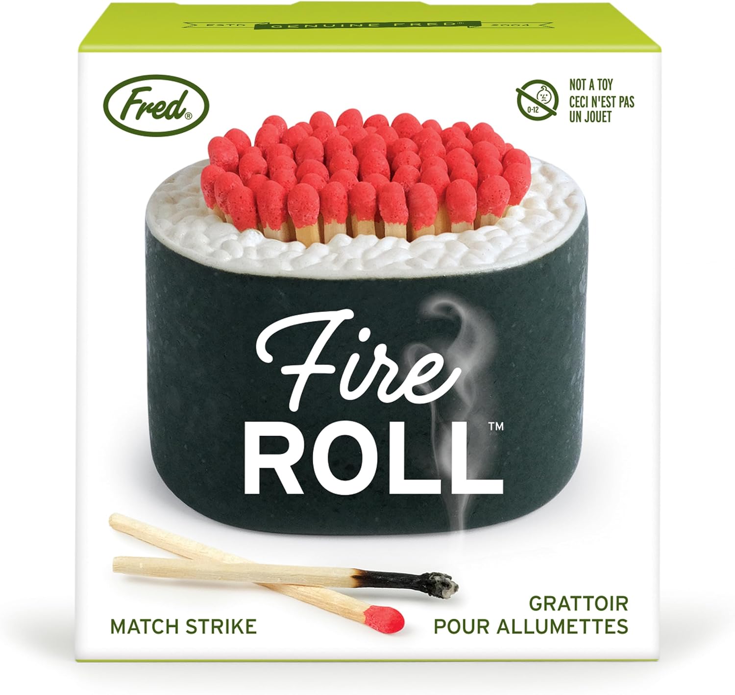 Genuine Fred FIRE ROLL Sushi Match Striker and Storage, Decorative Ceramic Match Holder
