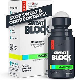 SweatBlock Maximum Strength Roll-On Antiperspirant for Men and Women 1.2 FL OZ Hyperhidrosis and Odor Control Formula Blocks Excessive Sweat for Days Per Application Dermatologist Recommended Solution
