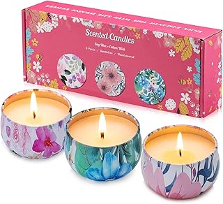 Hausware 3 Pack Scented Candles, 2.5 oz Aromatherapy Candles with Floral Scents,Soy Candles Set with 72H Burning Time,Ideal Gift for Women(Magnolia+Jasmine+Rose)