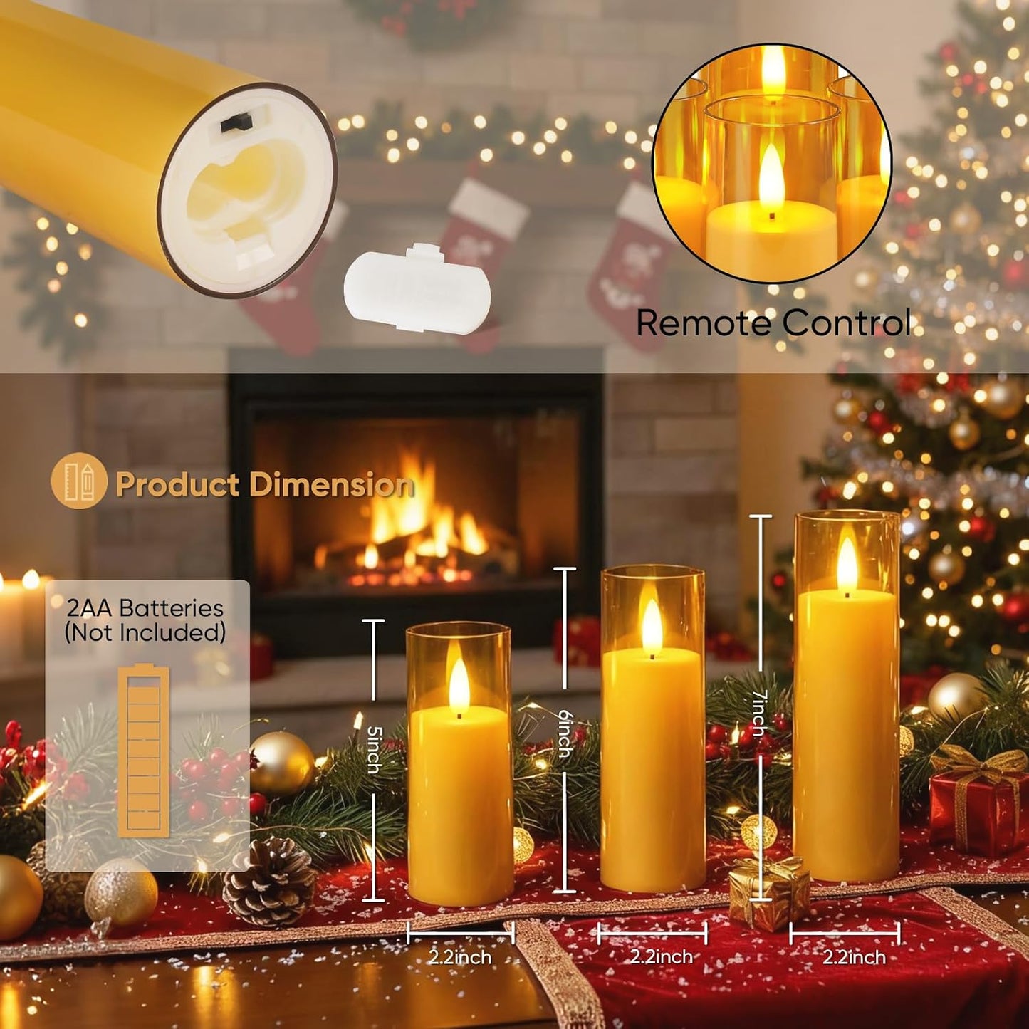Homemory Amber Acrylic Flameless LED Candles, Battery Operated with Remote Control and Timer, Electric Fake Candles for Wedding, Home Decor, Set of 9