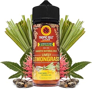 Tropic Isle Living Smooth Natural Oils, Lemongrass Essential Oil with Jamaican Black Castor Oil Blend for Natural Skin & Hair Care Treatment, Refreshing Fragrance