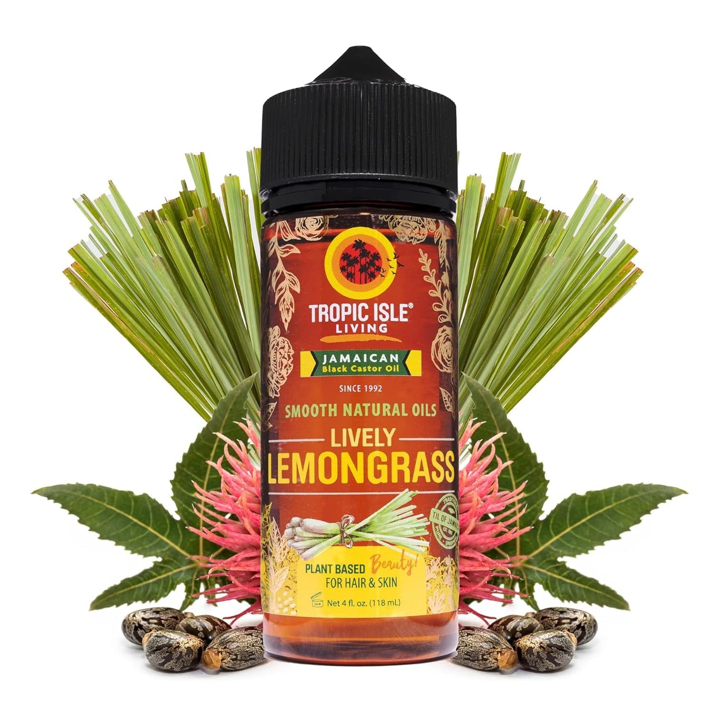 Tropic Isle Living Smooth Natural Oils, Lemongrass Essential Oil with Jamaican Black Castor Oil Blend for Natural Skin & Hair Care Treatment, Refreshing Fragrance