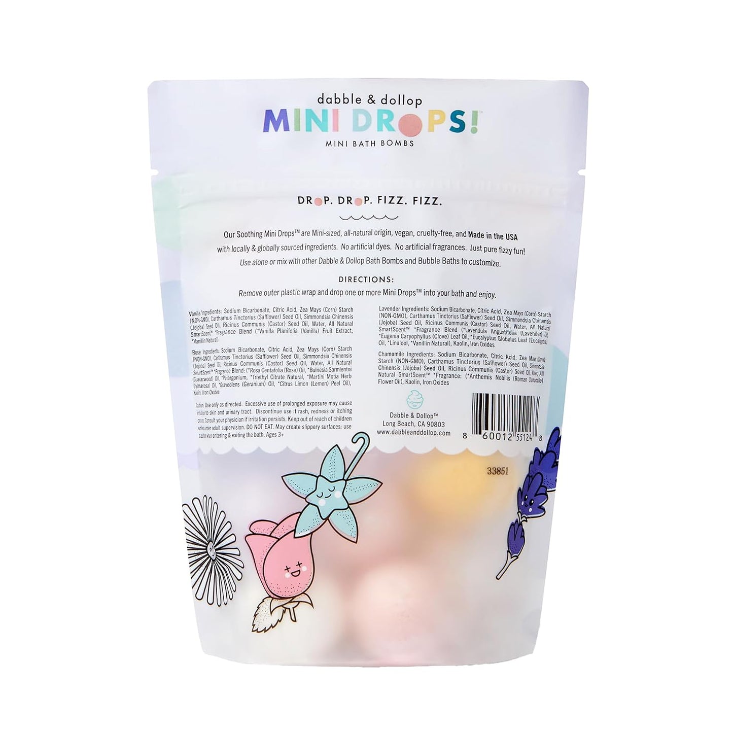 Dabble & Dollop Mini Bath Bombs, Soothing Scents - Natural Origin, Mixable Scents, Clean Ingredients, No Synthetic Dyes, Toddler & Kids Bath Bombs in Resealable Pouches (Set of 24)