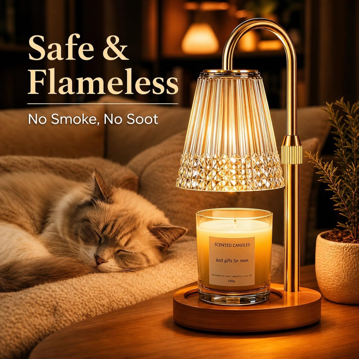 TATAANTY Candle Warmer Lamp with Timer and Dimmer, 4 Brightness Levels, Wooden Base, Mothers Day Gifts, Birthday Gift for Women, Golden, Home Decor Suitable for Bedroom, Offices, Living Rooms
