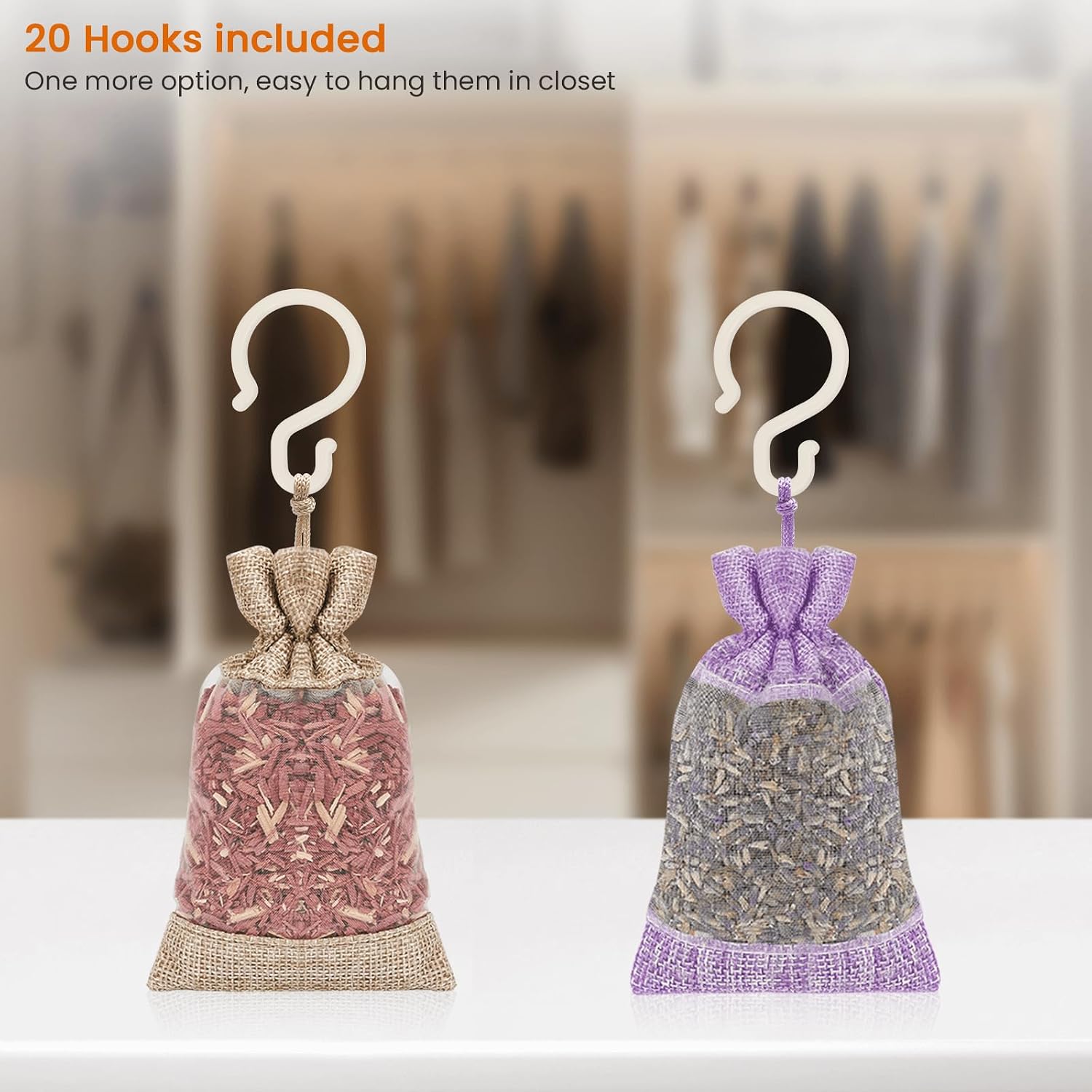 Homode Cedar Blocks for Clothes Storage, Pack of 20 Cedar Sachets and Lavender Sachet Bags for Drawers and Closets, Cedar Wood Chips, Scent Satchels Closet Freshener
