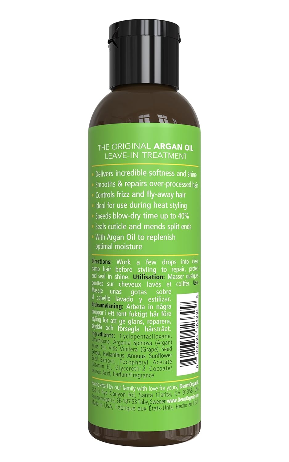 DermOrganic Argan Oil of Morocco Leave-In Hair Treatment, 4 oz | Touchable Hair Shine