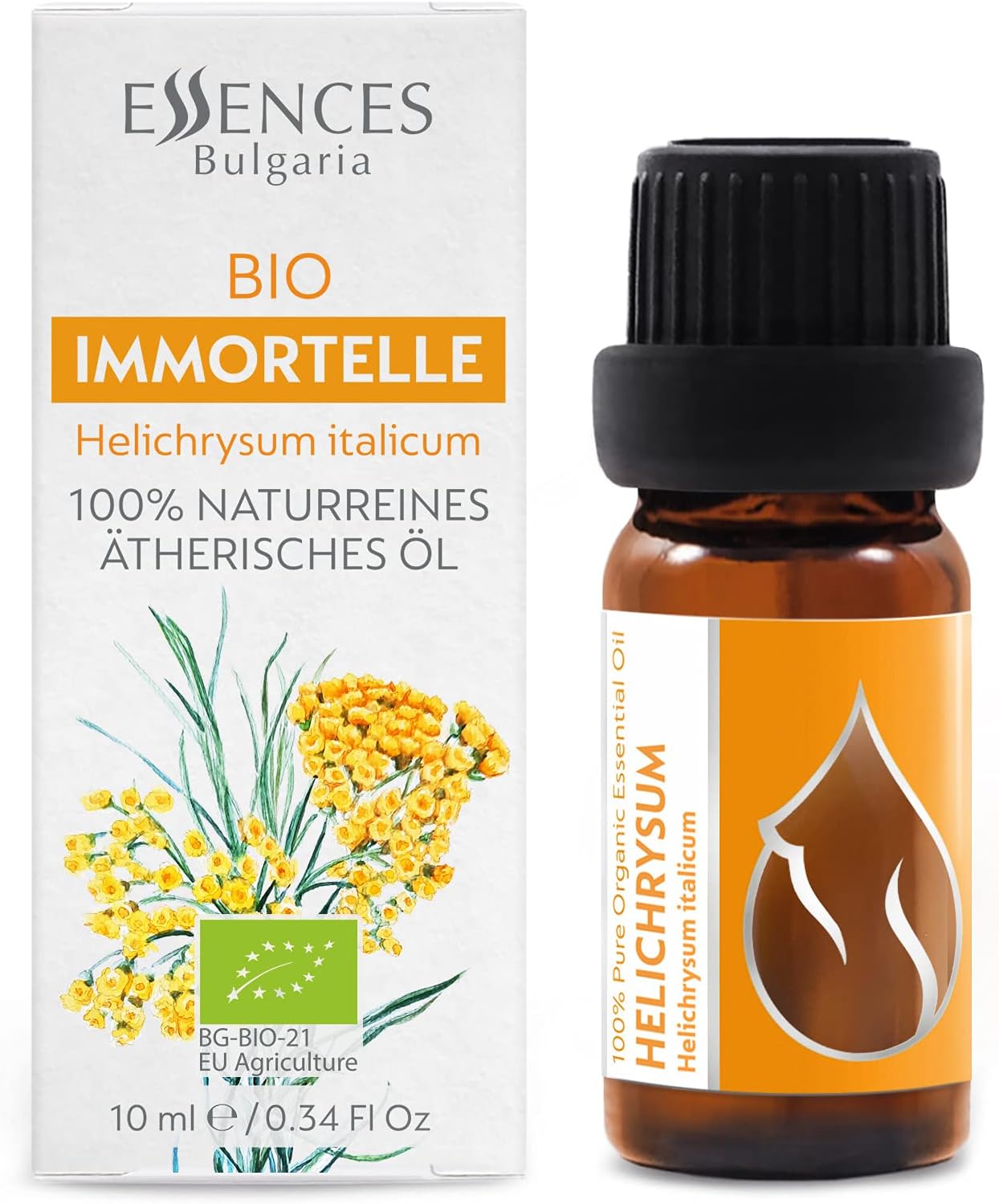 Essences Bulgaria Organic Helichrysum Essential Oil 1/3 Fl Oz | 10ml | Helichrysum italicum | 100% Pure and Natural | Undiluted | Therapeutic Grade | Family Owned Farm | Steam-Distilled | Non-GMO