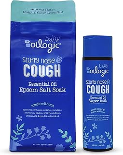 Oilogic Baby Stuffy Nose & Cough Power Bundle with Vapor Bath Relief & Epsom Salt Soak - Baby Bath Essentials - Made with Blended Essential Oils
