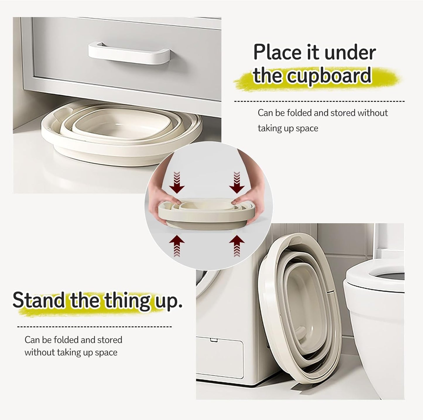 Folding Bucket, Water Bucket, 5L, 10L, Thick, Multi-Functional, Convenient, Foot Bath, Square, Stylish, Camping, Laundry, car wash, Foot Bath, Fishing (Beige-5L)