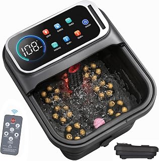 AAOBOSI Collapsible Foot Bath with Heat, Foot Massager Spa Soaking Tub with Bubble, Remote Control, Temp Control, and 30 Motorized Shiatsu Massage Balls, Pedicure Spa at Home for Stress Relief (Grey)