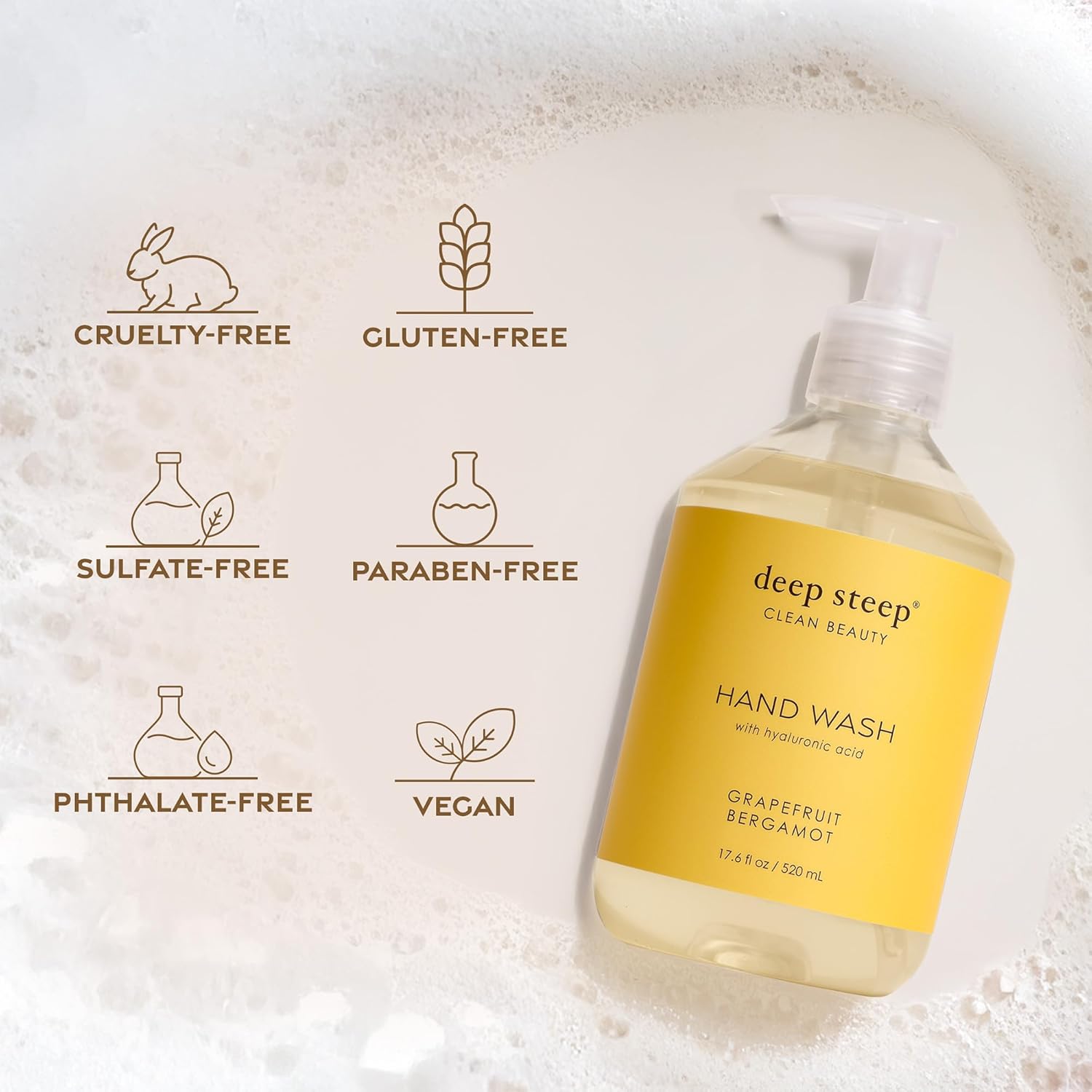 Deep Steep Liquid Hand Wash, Fig Apricot, 17.6 oz – Moisturizing Cleanser with Olive Oil, Aloe Vera, Glycerin & Hyaluronic Acid – Vegan, Clean Beauty, Soft & Nourished Hands