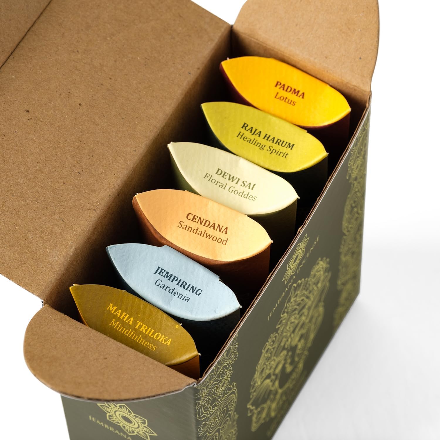 Jembrana Incense Cones - Mix 6 Scents (60 Cones Total) - Lotus, Gardenia, Sandalwood, Healing Spirit, Mindfulness & Floral Goddess - Authentic Balinese Handcrafted Gift Set
