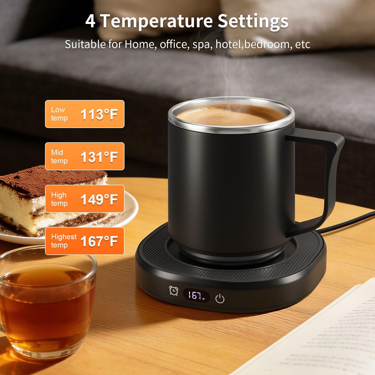 Coffee Mug Warmer & Mug Set, Electric Beverage Milk Tea Water Cup Warmer for Desk, Candle Warmer Plate with 4 Temp. Setting, Auto Shut Off for Home Office Birthday Present