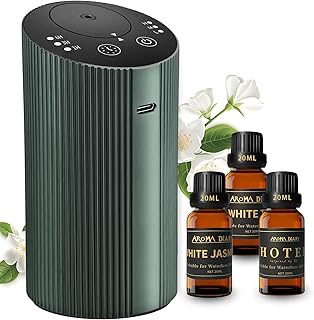 Waterless Essential Oil Diffuser Starter Kit with 3 x 20mL Essential Oil, Rechargeable Scent Diffuser for Home Car Bathroom, 3 Mist & 4 Timer, Portable Small Aromatherapy Diffuser Machine, DarkGreen