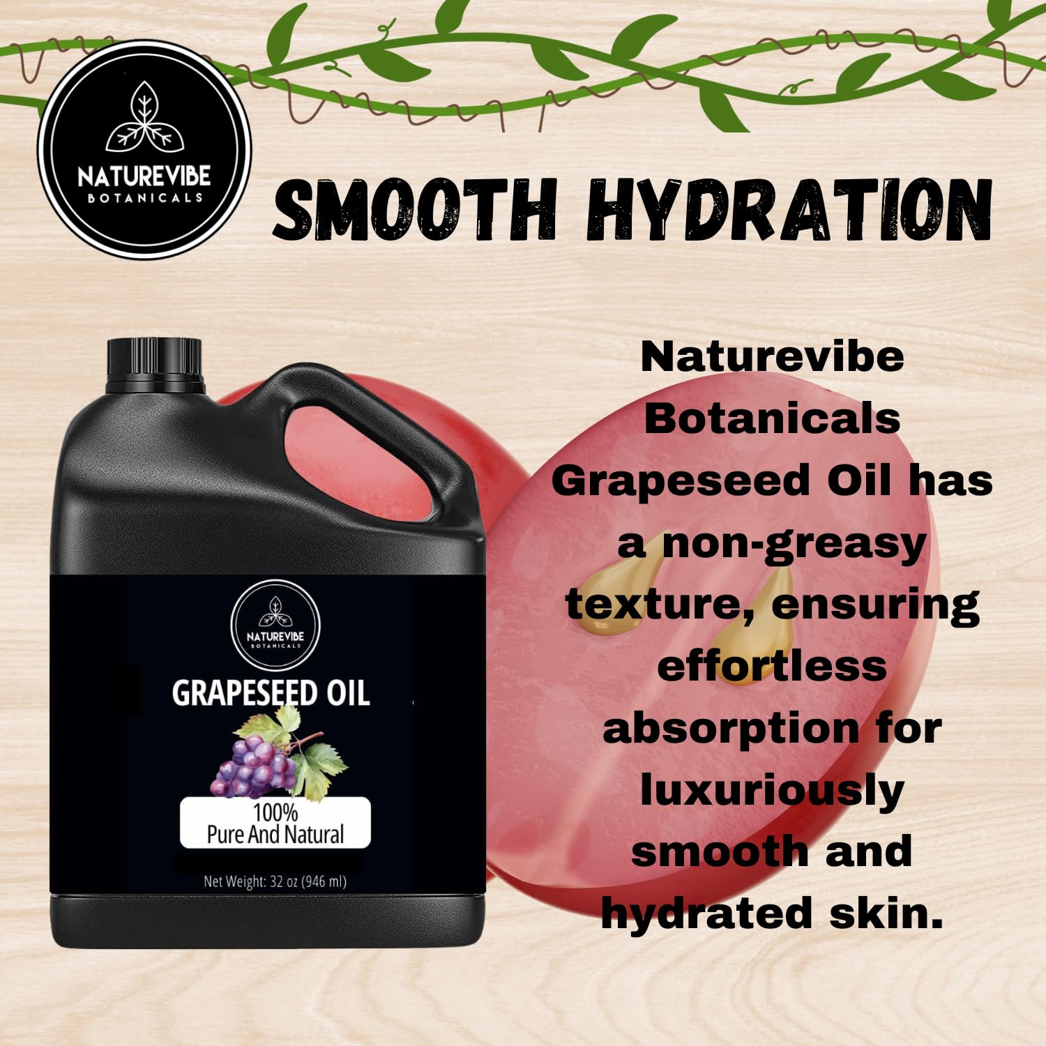 Naturevibe Botanicals Jojoba Oil 32oz and Grapeseed Oil 32oz | Oil Combo