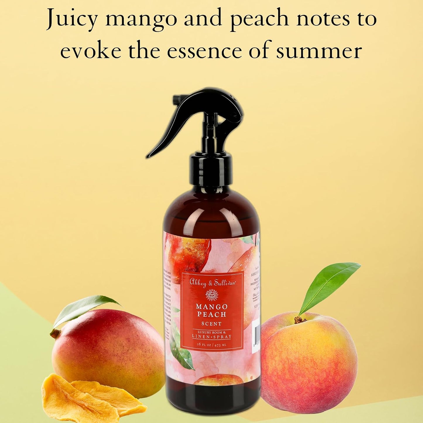 Abbey & Sullivan Linen Spray, Mango Peach, Fabric Freshener and Fragrance Room Spray, Pack of 2, 16 oz